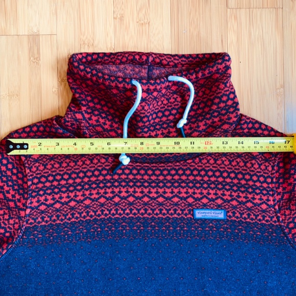Vineyard Vines Hi Neck Sweater Fleece Womens Medium Blue Red Fair Isle Pullover - Picture 9 of 12